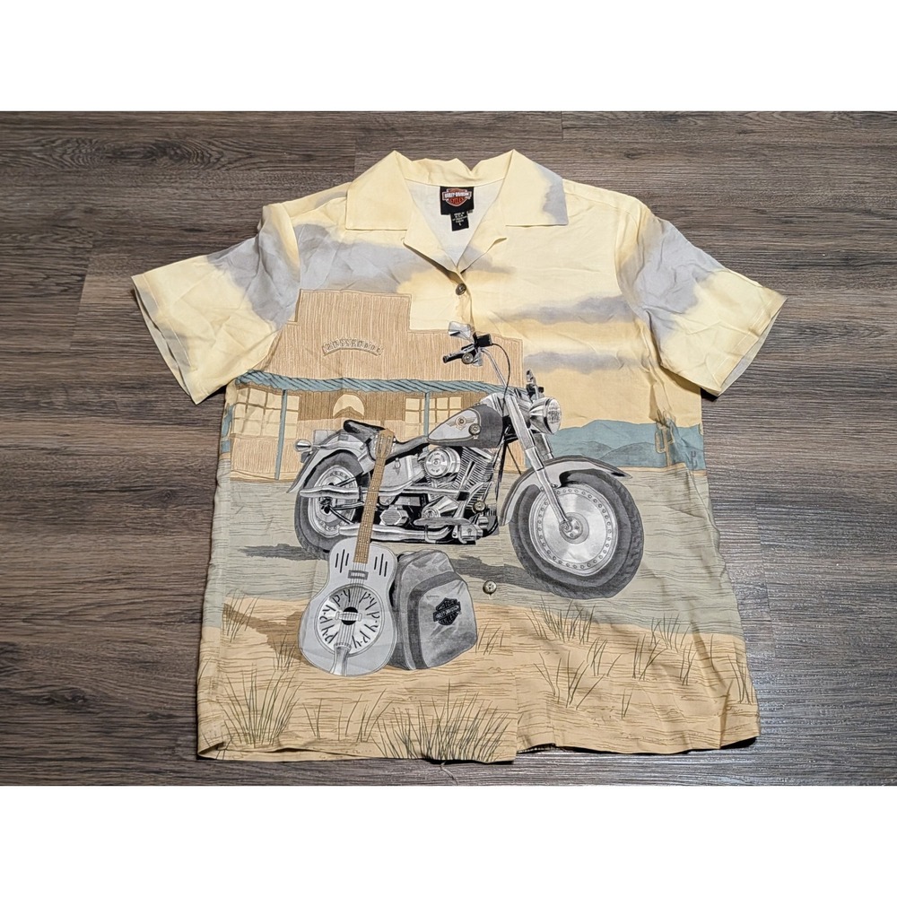 Harley Davidson Tori Richard Hawaii Shirt Large Desert Motorcycle Guitar Viscose